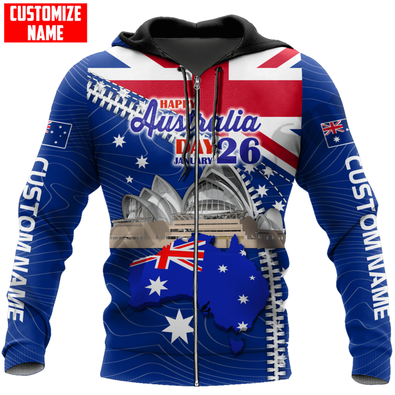 PLstar-Sudadera con capucha con estampado de la bandera de Australia para hombre y mujer, ropa de calle informal con nombre personalizado, estilo Harajuku, Unisex, con cremallera, A-16