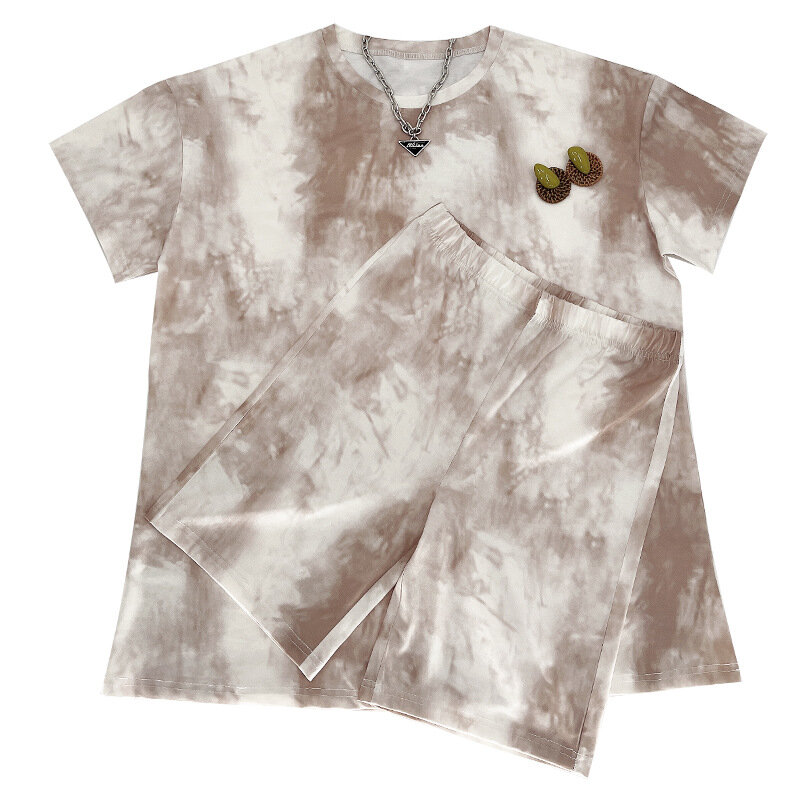 Tie Dye-camisetas de manga corta con cuello redondo para mujer, ropa deportiva informal, conjunto de dos piezas de pantalones cortos a la moda de verano