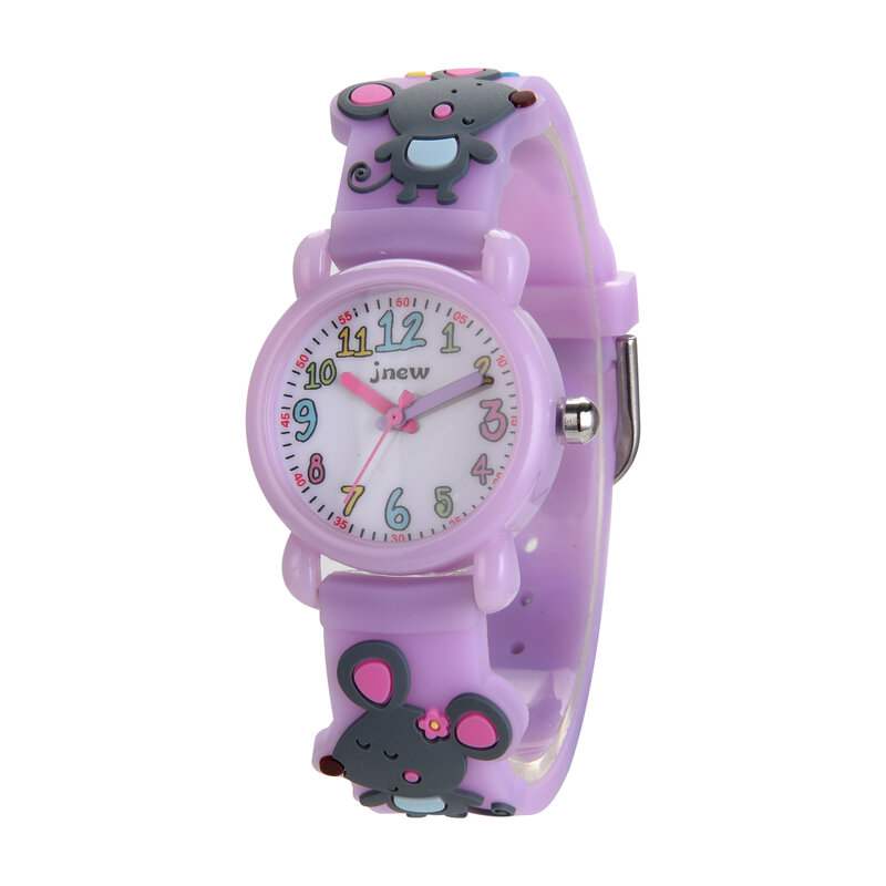นาฬิกาควอทซ์กันน้ำลายการ์ตูนสามมิติ3D สำหรับกีฬาสันทนาการของเด็กสีลูกกวาดเด็กผู้หญิงเหมือนนาฬิกาของขวัญ