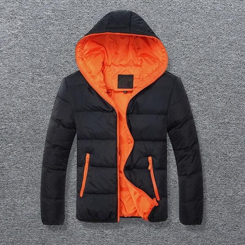 남성용 세련된 겨울 패딩 재킷, 후드 드로스트링, 긴팔 지퍼 플래킷, 슬림핏, 두껍고 따뜻한 코트