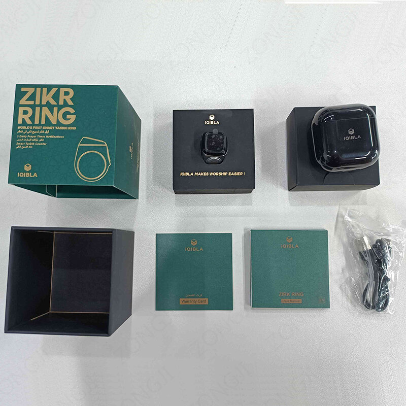 IQibla M02 cincin pintar Tasbih logam paduan, untuk Muslim rumbai Digital Zikr Counter 5 pengingat waktu doa Bluetooth tahan air