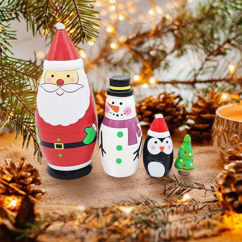 Muñecas de anidación de madera para niños, juguetes hechos a mano de Navidad, muñecas rusas apilables para niños