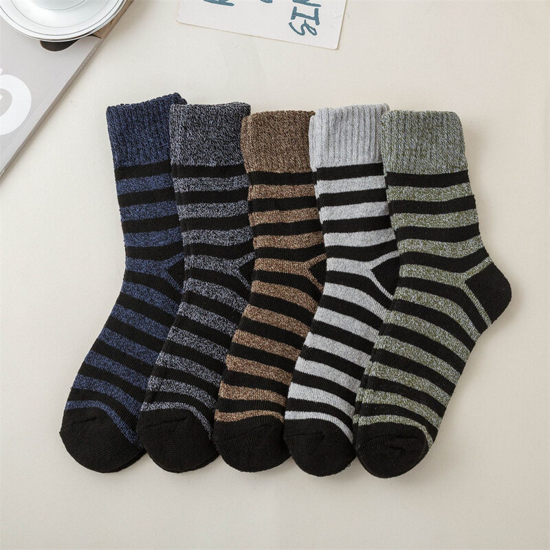Winter Warm Wool Merino Striped Socks Men Towel Keep Warm Thick Wool Socks Cotton Against Cold Snow Russia Socks For Women