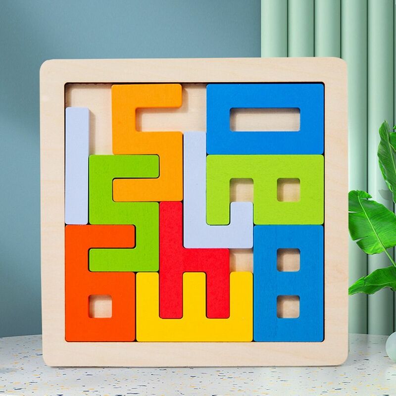 Square Number 3D Wooden Blocks Puzzle Learning Cognition Colorful Thinking Training Intelligence Game Puzzle Children Gift