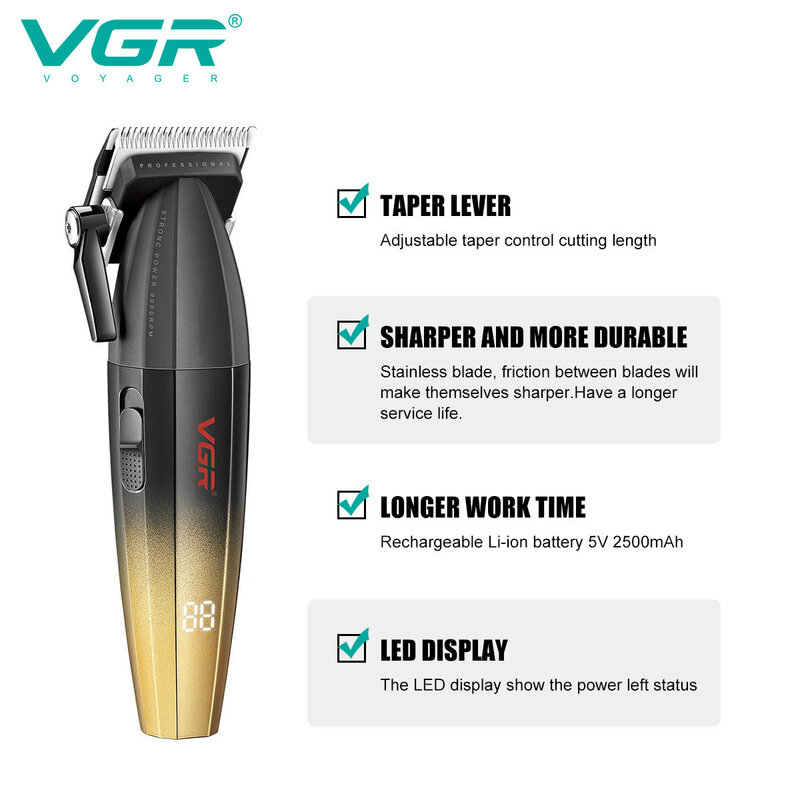 VGR Hair Clipper Professional Hair Trimmer 9000 RPM Barber Hair Cutting Machine Digital Display Haircut Clipper for Men V-003