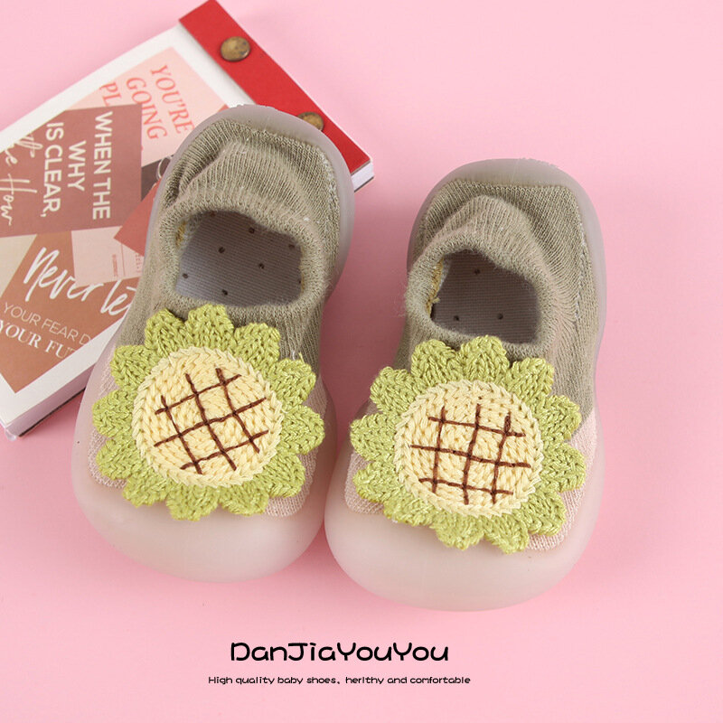 Skarpetki dla chłopców i dziewcząt buty dla noworodków wiosna i lato słonecznik antypoślizgowe skarpetki podłogowe dzieci miękka gumowa podeszwa buty dla małego dziecka buty wewnętrzne
