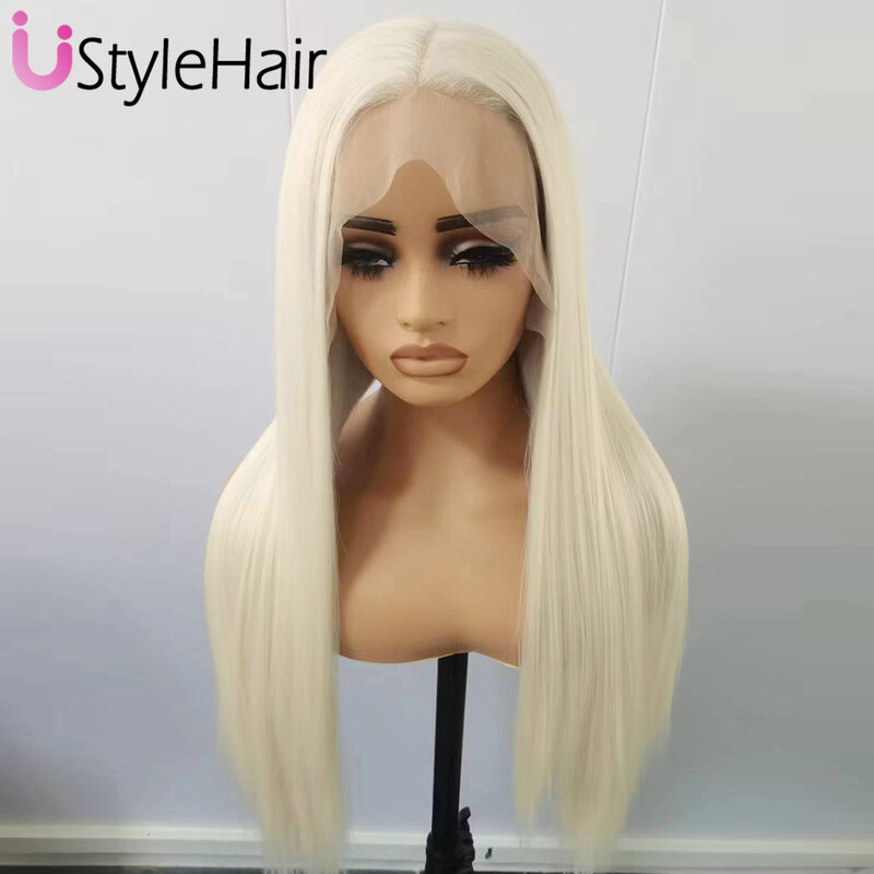 UStyleHair, светлый длинный шелковистый прямой парик, 13x 6, парики на сетке спереди для женщин, термостойкие синтетические волосы, ежедневное использование спереди