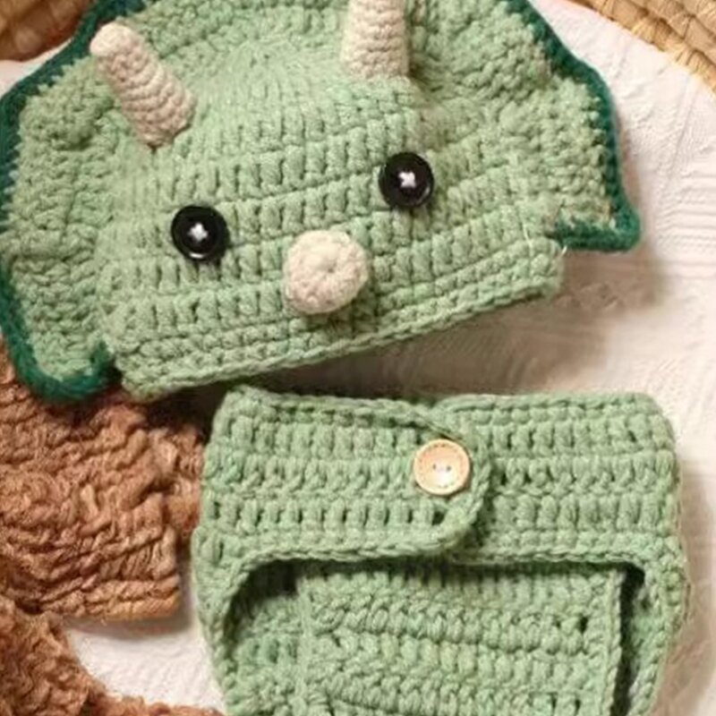 Set 2 pantaloni per costumi da neonato lavorati a maglia all'uncinetto cappello coordinato per le dei bambini