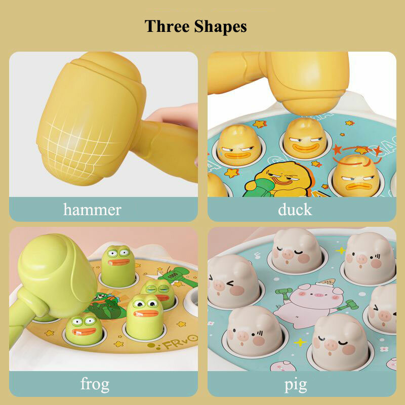 Mainan bayi bebek/kodok/babi, permainan belajar montesori, hadiah Puzzle pendidikan untuk 12 24 bulan balita laki-laki/perempuan dengan palu