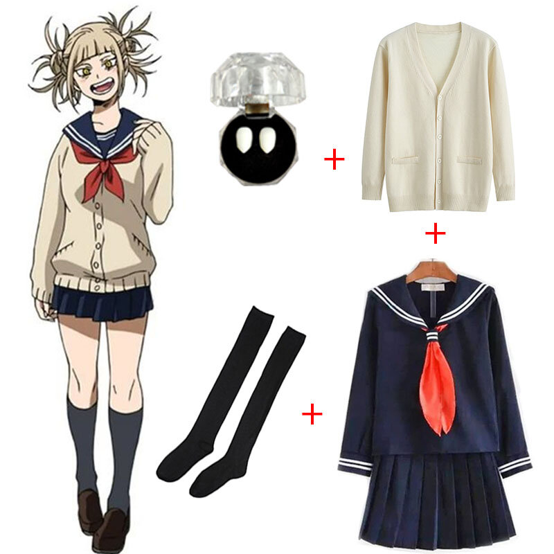 My foreAcademia HimATM Toga Cosplay Costume pour filles, uniforme JK, pull, manteau, perruque, anime