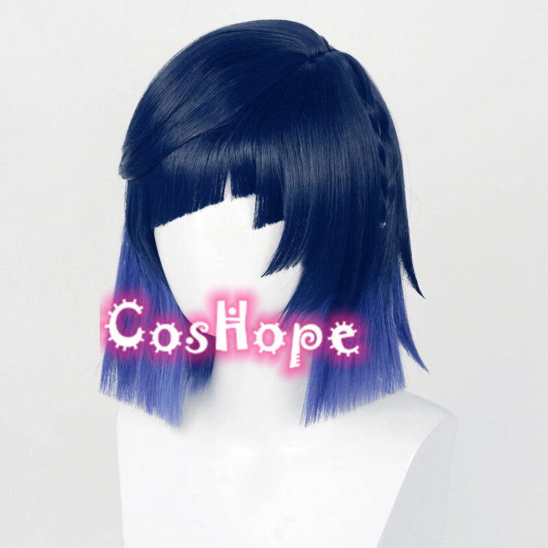 Yelan Cosplay Wig 36cm Short Black Purple Gradient Wig Cosplay Anime Cosplay Wigs Heat Resistant Synthetic Wigs