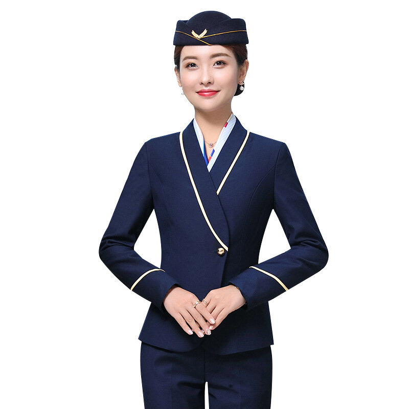 Uniforme de avión de asistente de vuelo personalizado, uniforme de trabajo para hotel, salón de belleza