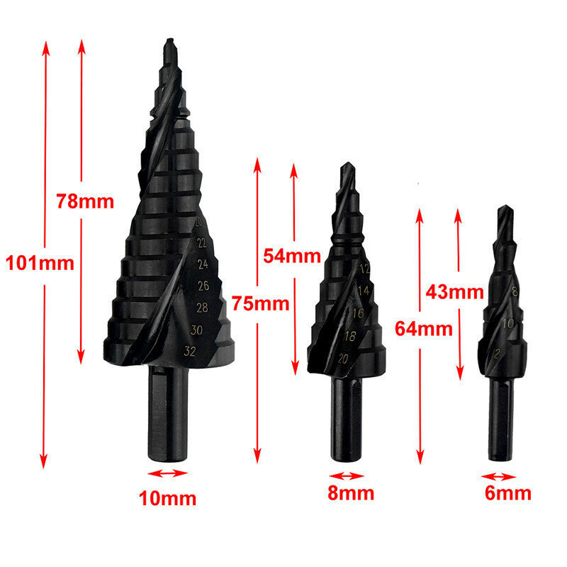 3Pcs 4-32Mm Hss Cobalt Stap Boor Set Stikstof Hoge Snelheid Stalen Spiraal Voor Metal Cone driehoek Schacht Gat Cutter