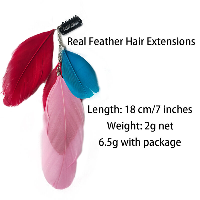 Extensões reais do cabelo da pena com grampos, fibra colorida, química, perucas sintéticas