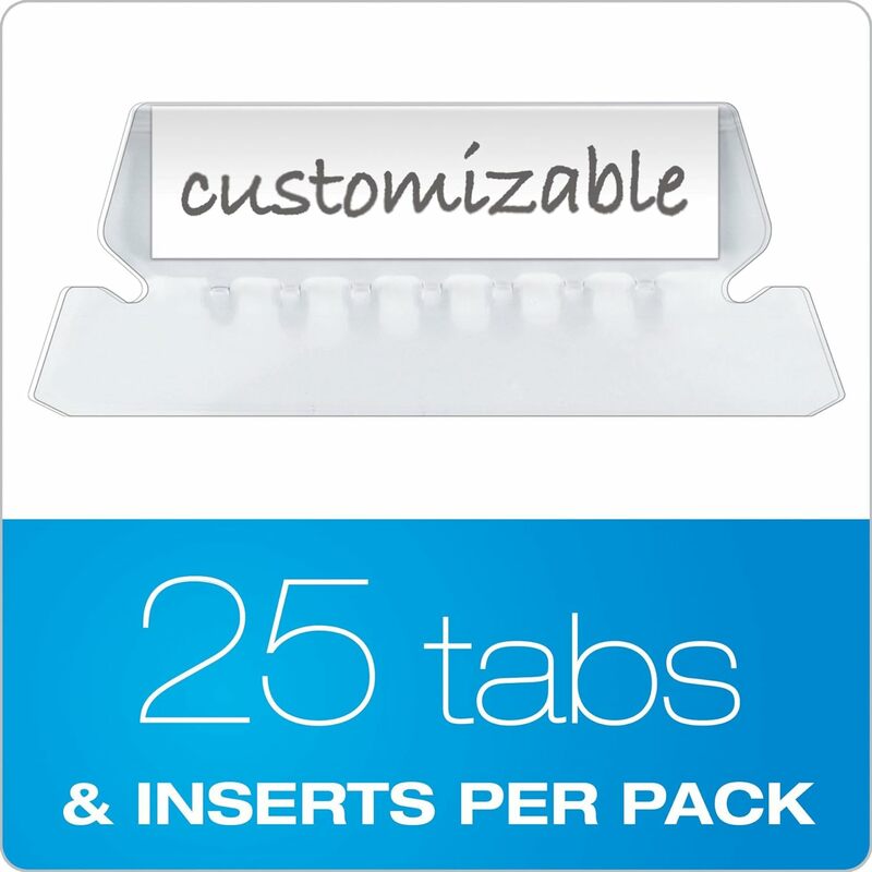 25 Tabs and Inserts per Pack, Insertable Plastic Tabs, Clear Plastic Hanging File Tabs for Quick Identification