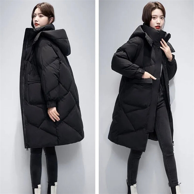2023 여성용 파카 후드 재킷, 두껍고 따뜻한 코튼 패딩 퍼퍼 코트, 캐주얼 롱 파카, 루즈 아우터 의류, 겨울 신상