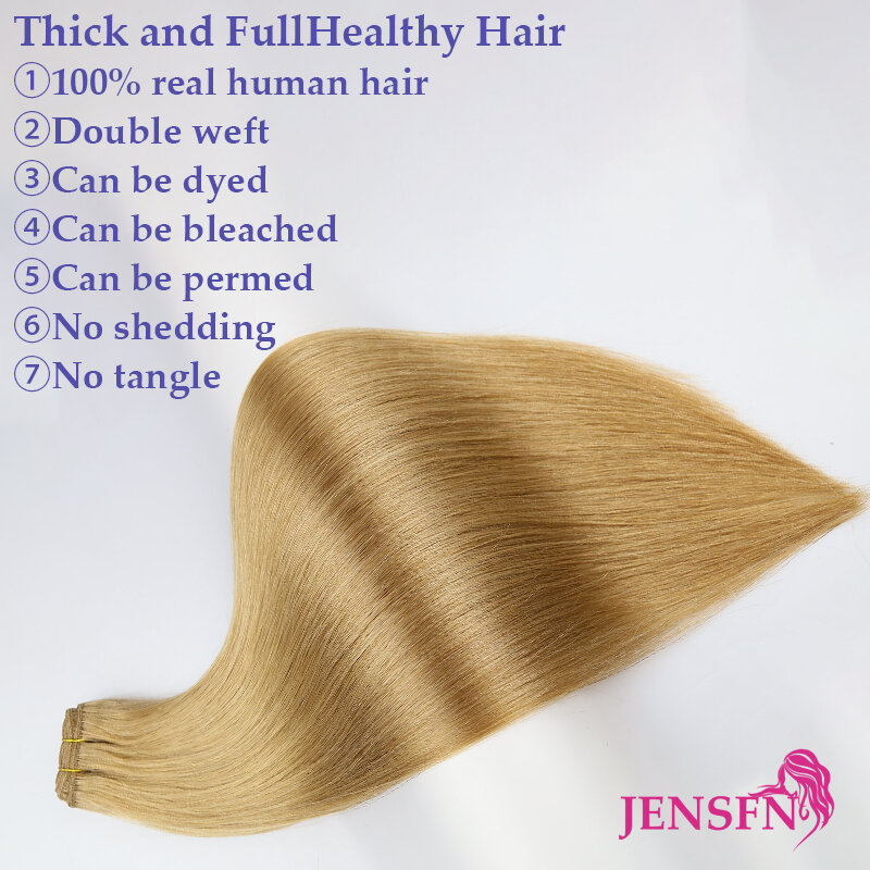 JENSFN rambut manusia Virgin bundel jalinan rambut lurus alami Eropa ekstensi jalinan 100g/buah 18 "-24" inci warna pirang coklat