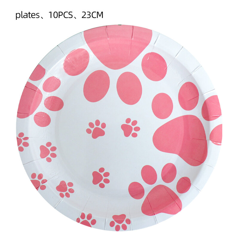 Vajilla desechable con temática de pata de cachorro, suministros para fiesta de cumpleaños con perros bonitos, servilletas de papel, platos y vasos, color negro y rosa
