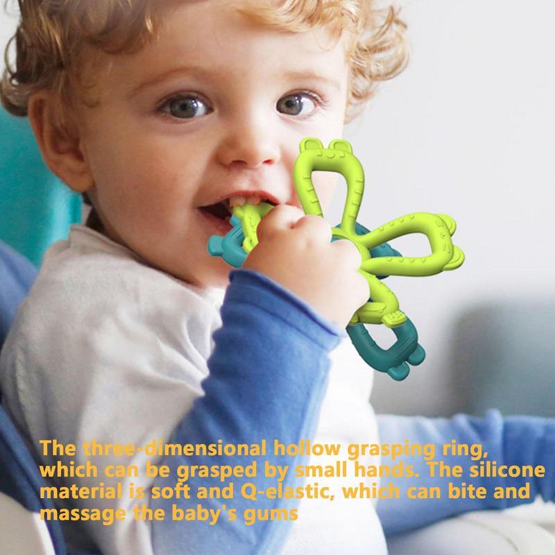 Mainan kunyah silikon untuk anak-anak mainan gigi bentuk bunga silikon cincin Teether warna-warni untuk meningkatkan koordinasi mata tangan lucu