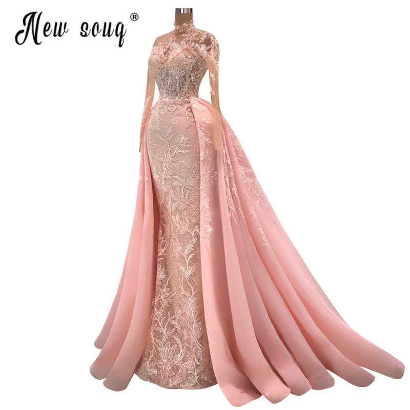Blush rosa laço 2023 vestido de baile árabe mulheres vestidos de noiva plus size sereia destacável trem noite vestidos de soiree