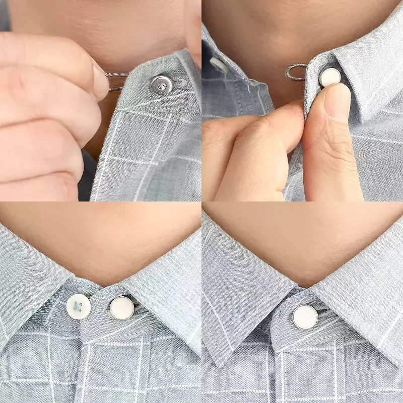 Fivela de extensão de colarinho de metal ajustável para camisas, botão primavera, gravata de camisa, acessórios de fivela reutilizáveis
