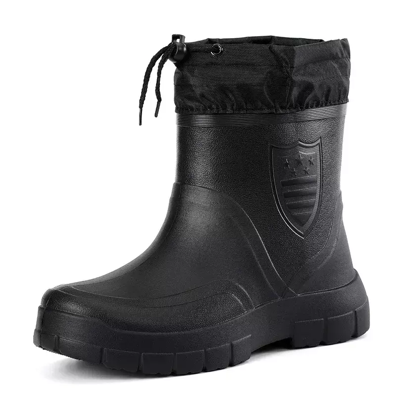 Botas de chuva de algodão à prova de vento masculinas, botas impermeáveis de tornozelo leve quente, botas de trabalho impermeáveis, moda inverno 2024