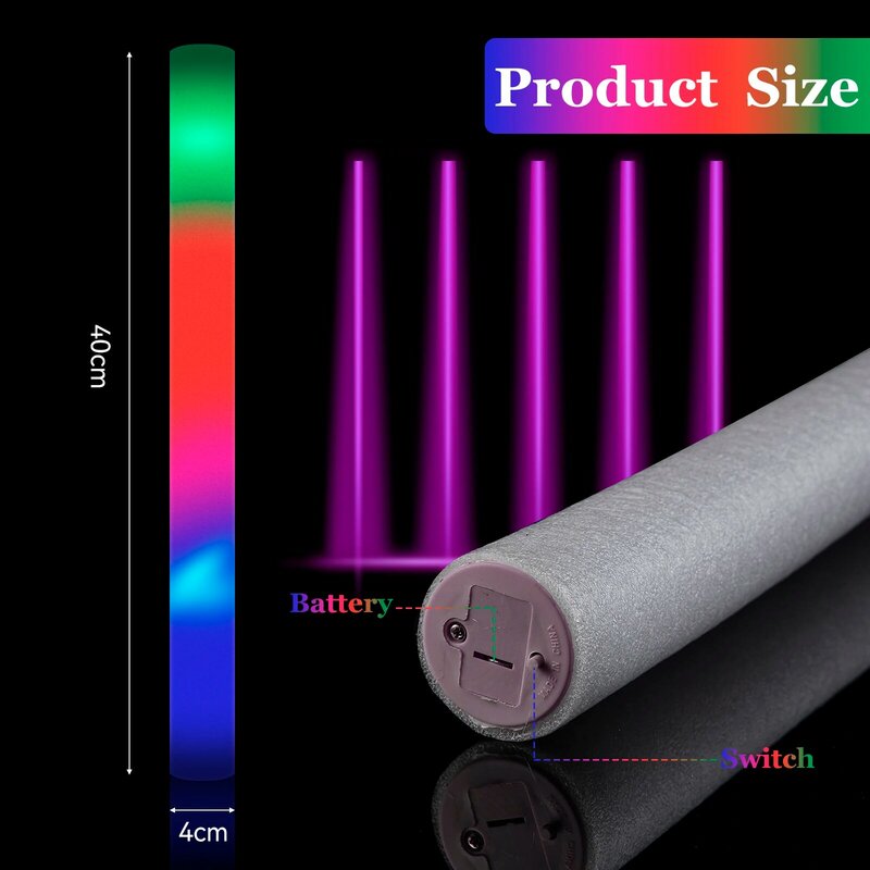30Pcs Light-Up สีสันสดใส LED โฟม Sticks ฟองน้ำ Glowsticks Batons ชุมนุม Rave Glow Wands สะท้อนแสง Stick Party Cheer อุปกรณ์