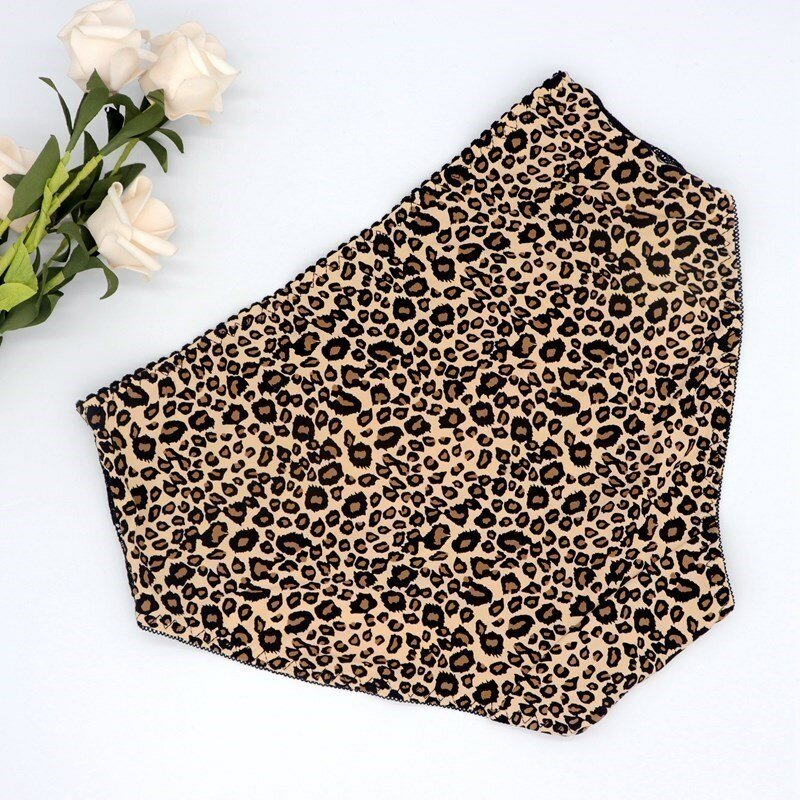 Beauwear-calcinha leopardo de cintura média para mulheres, cuecas sexy de renda, roupas íntimas femininas plus size, roupas femininas