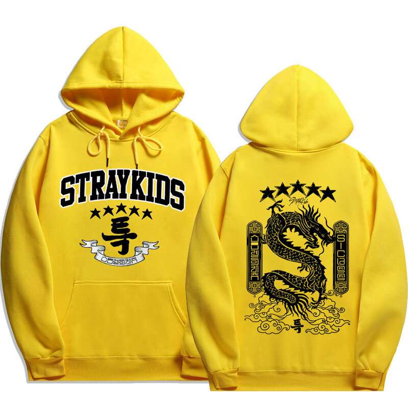 Stray Kids Men's And Women's Plus Size Hooded Sweatshirt, Five-star Dragon Pattern Streetwear Hip-hop Style Y2K Unisex Hoodie