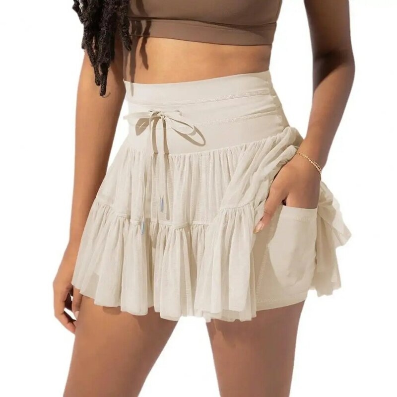 Pleated Skort with Drawstring Waist Women High-waisted Pleated Skirt Elegant Women's Pleated Skort with for Anti-exposure