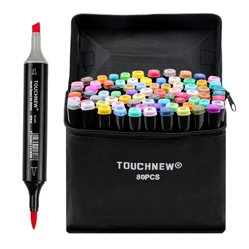 TOUCHNEW-À Base de Álcool Marcador Set Pen, Manga Desenho Brush Set, Material Escolar de Arte, 6, 12, 30, 80, 168 Cores