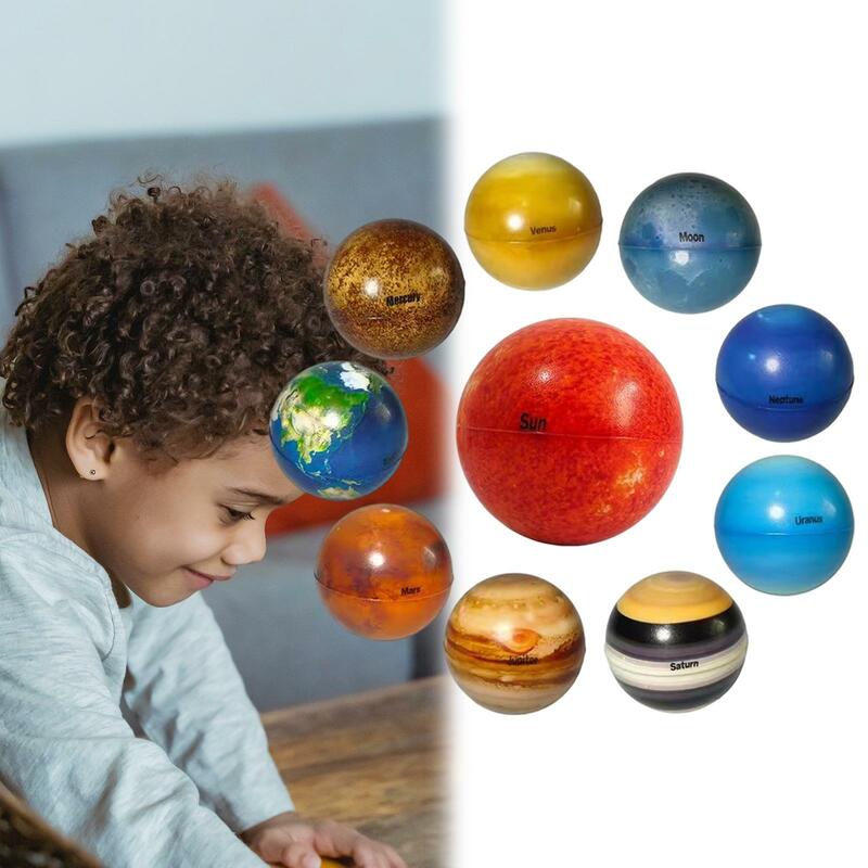 10x Bola Planet Sistem Surya Bola Lembut Spons Solid Model Edukasi Bola Delapan Planet untuk Dekorasi Meja Mainan Anak-anak