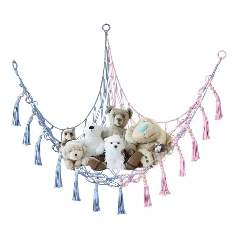 Stuffed Animals Toys Hammocks,Kids Toys Storage Organizer ，Space Saving，Colorful Cotton Rope Net For Decorate Children's Rooms