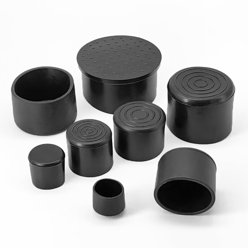脚用の丸い黒いゴム製フットレスト,滑り止めチューブキャップ付き,PVC, 6mm, 8mm, 10mm, 12mm 14mm、76mm、1個、4個