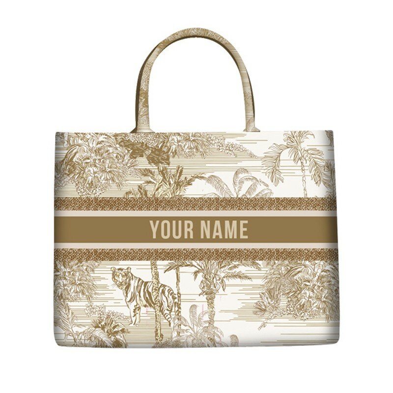 Bolso de mano personalizado con estampado de moda para mujer, bolsa de mano de lona de gran capacidad con nombre, bolso de hombro personalizado para viaje
