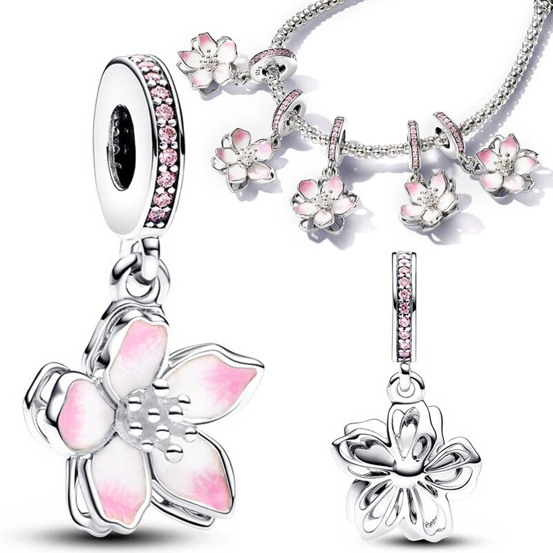 Flower Series Sterling Silver Roses Jasmine Flower Peach Blossom Charms Bead Pendant For Pandora Bracelet For Girls Jewelry Gift