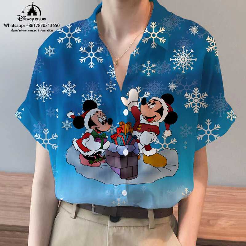Zomer Nieuwe Mickey Minnie Cartoon 2024 Kerststrand Shirt Met Korte Mouwen Streetstyle Disney Fashion Casual Dames Top Y 2K
