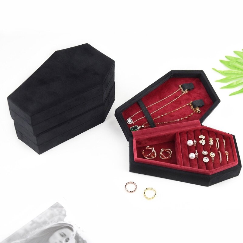 Caixa anéis formato caixão, veludo, armazenamento joias, caixa elegante para decoração joias