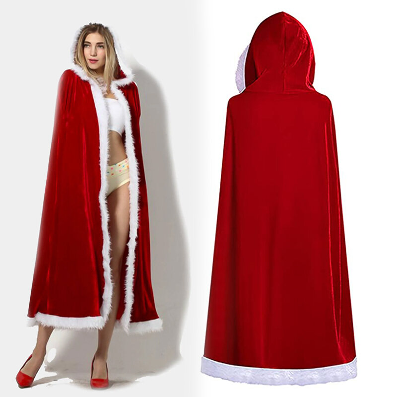 Cosplay Christmas Cape Red Hooded Flannelette Santa Cloak Adult Children Christmas Costumes Prop For Carnival Party Xmas gift