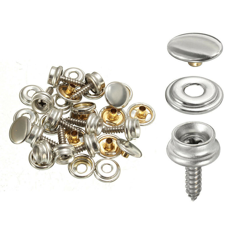 10Set/30Pcs Marine Grade Snap Fastener Stainless Steel Snap Buttons 15mm Snap Kit For Boat Cover Sewing Leather Canvas