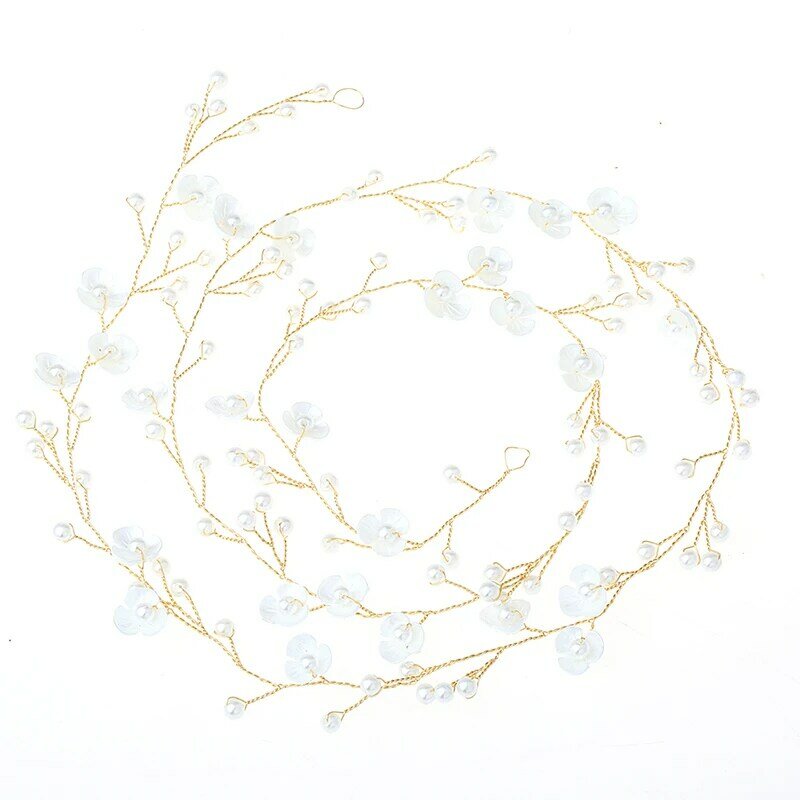 Bando kristal, aksesoris rambut pernikahan buatan tangan Motif bunga mutiara berlian imitasi hiasan rambut 50CM untuk pengantin perempuan