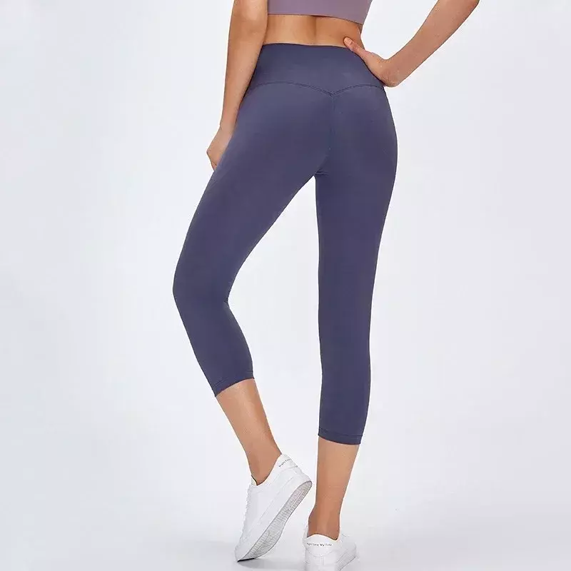 Lulu กางเกงโยคะเอวสูงสำหรับผู้หญิง, กางเกงกีฬาฟิตเนสวิ่งออกกำลังกายระบายอากาศได้ยาวถึงน่องยาว21"