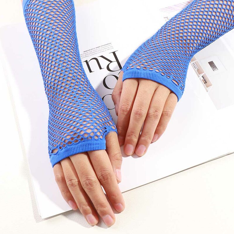 1 Pair Sexy Women Party Neon Fishnet Fingerless Long Gloves Sun Protection Sleeves Mesh Lace Thin Gloves Summer Arm Warmer