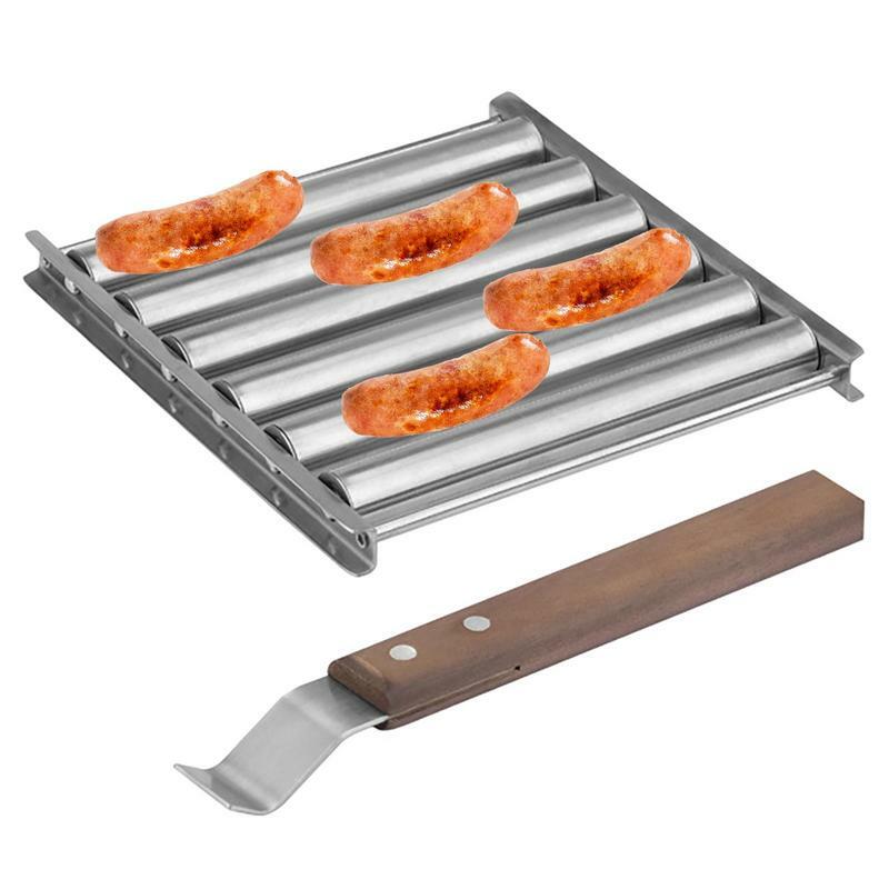 NOVO Portátil Cozinhar Grills Outdoor Hot Dog Rolo Sausage Roller Rack Aço Inoxidável Churrasco Hot Dog Rack Sausage Grill