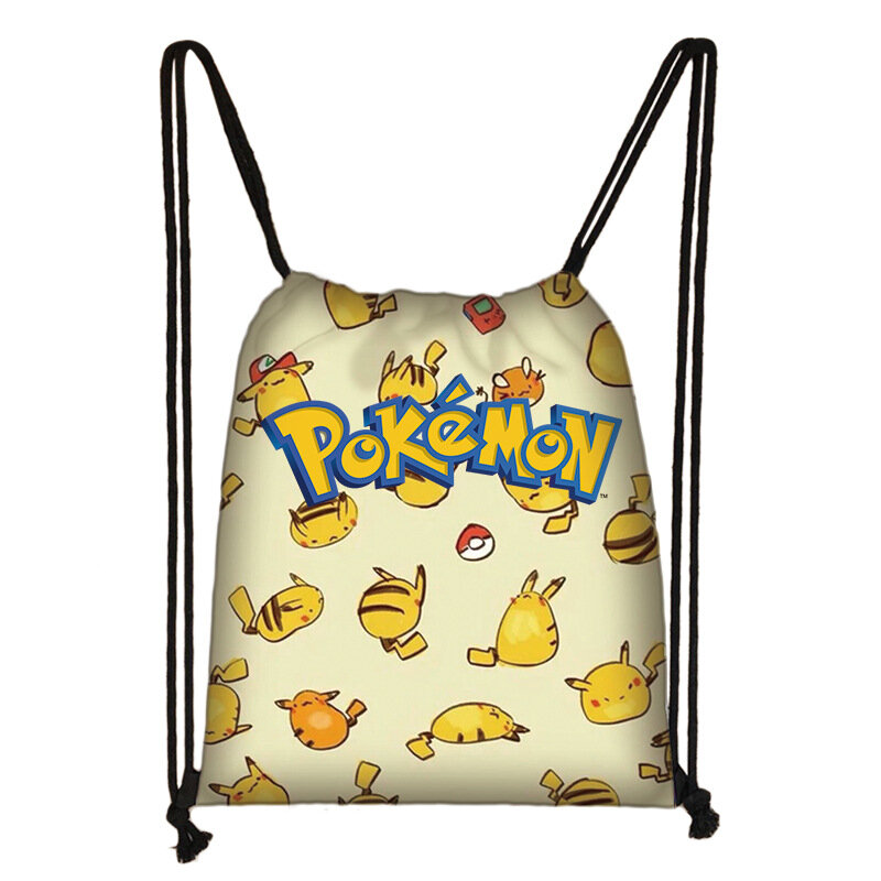 Anime Pokemon Drawstring Bags Pocket Monster Pikachu Travel Storage Bags Boys Kids Backpack Cotton Fabric Bags