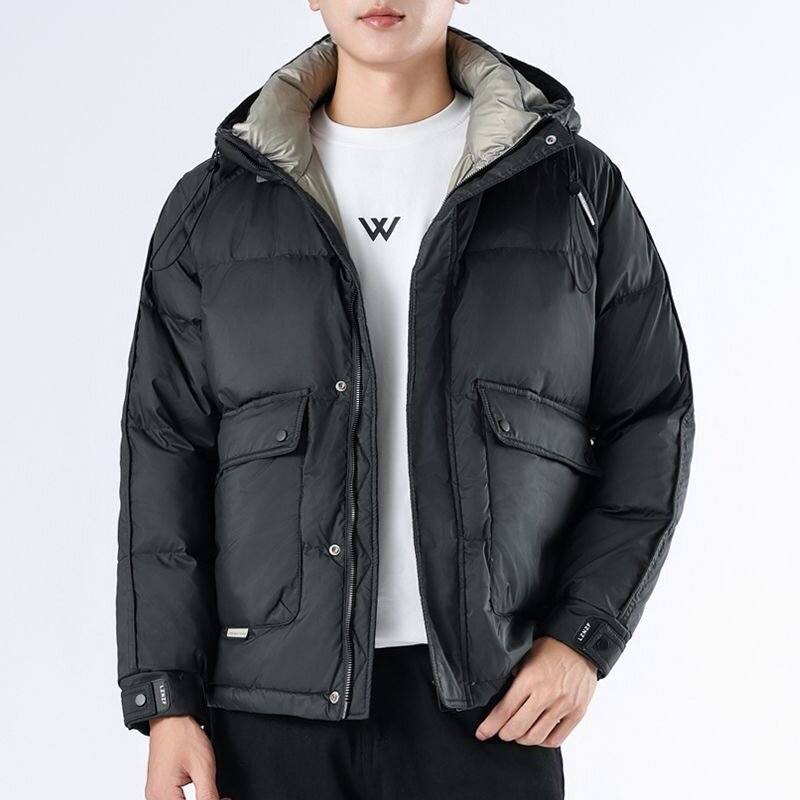 Men Lightweight Down Jacket Winter New Male Thicken Warm Fashion Stand Collar Duck Down Outwear Casual Hooded Pure Color Outcoat