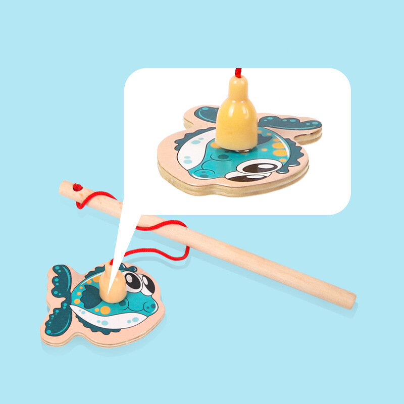 Mainan tongkat ikan edukasi anak-anak, mainan kayu magnetik permainan kartun kehidupan laut edukasi dini interaktif orang tua anak
