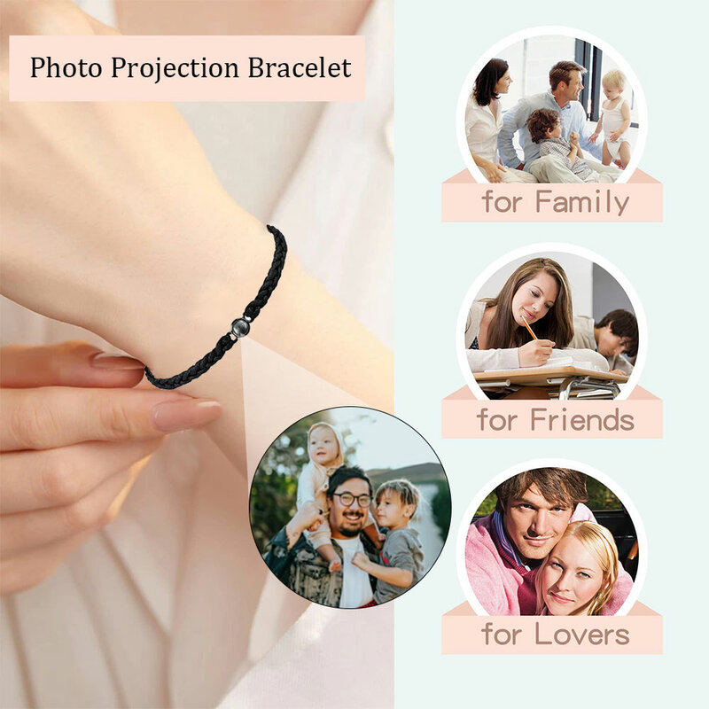 Pulsera de foto personalizada con proyección de foto tejida a mano, pulsera de proyección de foto personalizada, pulsera de memoria, venta al por mayor