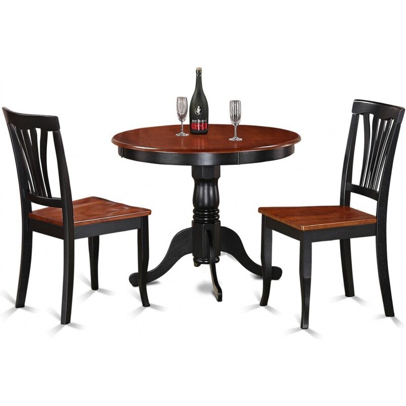 East West Furniture ANAV3-BLK-W 3 Piece Kitchen Set for Small Spaces Contains a Round Table with Pedestal and 2 Dining Room Chai