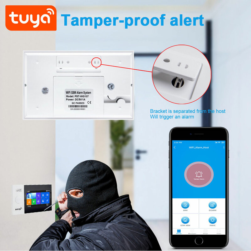 Le système d'alarme intelligent de Tuya Wifi d'affichage à cristaux liquides d'écran tactile de 4.3 pouces fonctionnent avec le PST-WG107T d'Alexa/Google 250-500